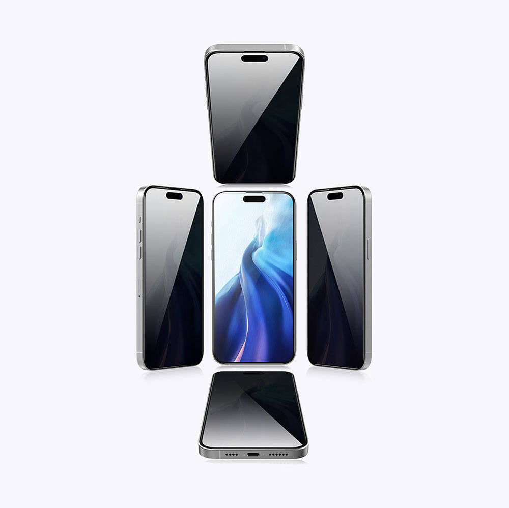 iPhone 15 Pro Recci RSP-A06SP 3D Privacy Shield Temperli Cam Ekran Koruyucu Gri