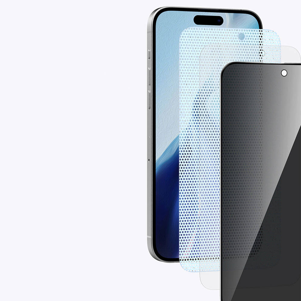 iPhone 15 Pro Recci RSP-A06SP 3D Privacy Shield Temperli Cam Ekran Koruyucu Gri