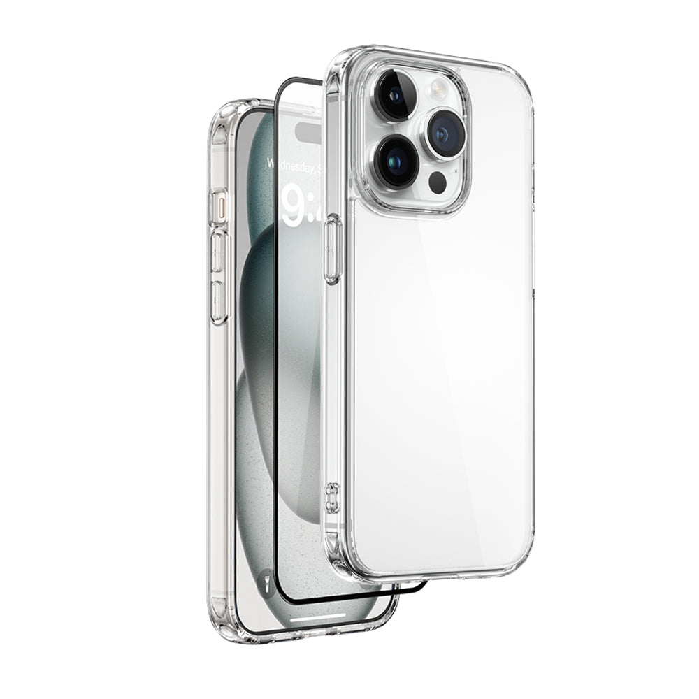 Apple iPhone 15 Pro Wiwu Wi-IP001 Kılıf Ekran Koruyucu Kamera Lensi 3in1 Koruma Seti Şeffaf
