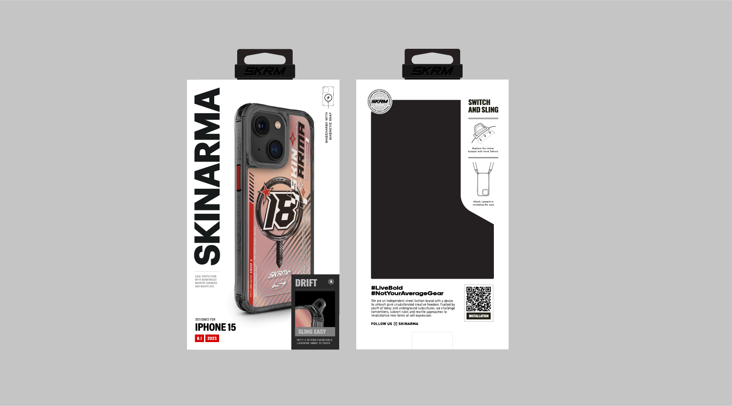 iPhone 15 SkinArma Magsafe Şarj Özellikli Sticker Yapıştırmalı Drift Kılıf Siyah