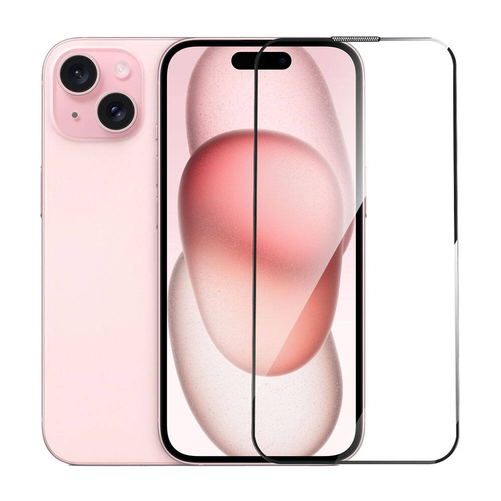 iPhone 15 Wiwu GT-008 Polimer Oleofobik Kaplama Şeffaf Pürüzsüz Temperli Cam Ekran Koruyucu 10'lu Paket Siyah
