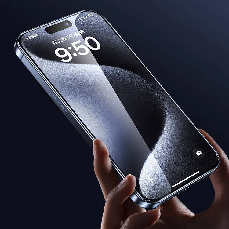 iPhone 15 Wiwu GT-009 Polimer Oleofobik Kaplama Şeffaf Pürüzsüz Temperli Cam Ekran Koruyucu Siyah