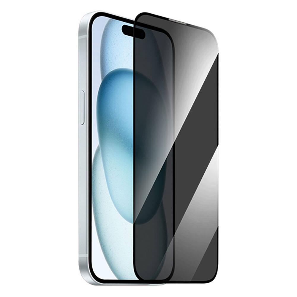 iPhone 15 Wiwu GT-011 Anti-Bakteriyel Özellikli Polimer Oleofobik Kaplama Temperli Privacy Cam Ekran Koruyucu Siyah