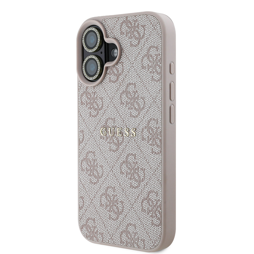Apple iPhone 16 Guess Orjinal Lisanslı Kılıf + Ekran Koruyucu + Lens Koruyucu 3in1 Aksesuar Seti Pembe
