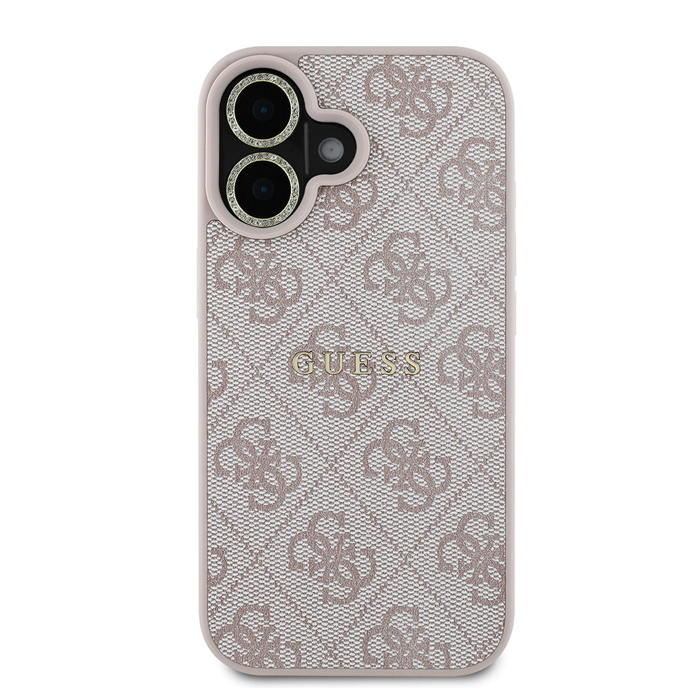 Apple iPhone 16 Guess Orjinal Lisanslı Kılıf + Ekran Koruyucu + Lens Koruyucu 3in1 Aksesuar Seti Pembe