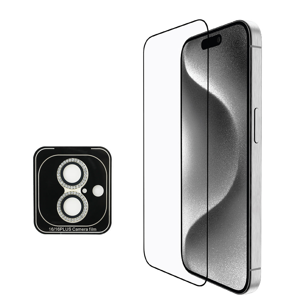 Apple iPhone 16 Guess Orjinal Lisanslı Kılıf + Ekran Koruyucu + Lens Koruyucu 3in1 Aksesuar Seti Siyah