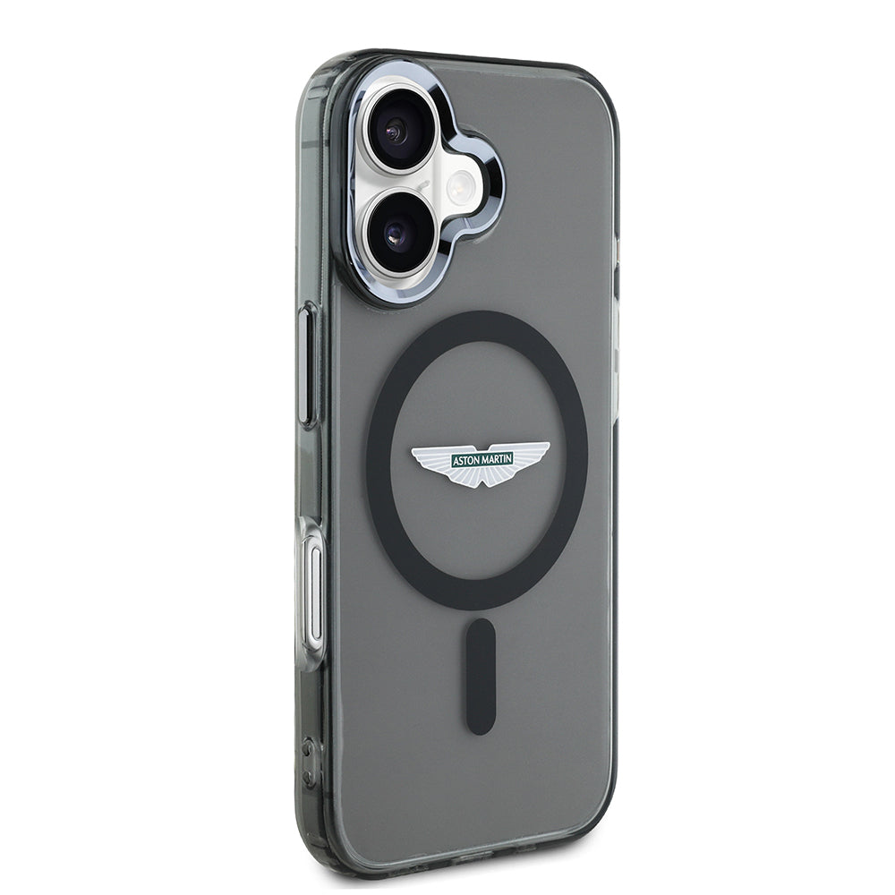 Apple iPhone 16 Kılıf Aston Martin Orjinal Lisanslı Magsafe Şarj Özellikli IML Baskı Logolu Buzlu Kapak Siyah