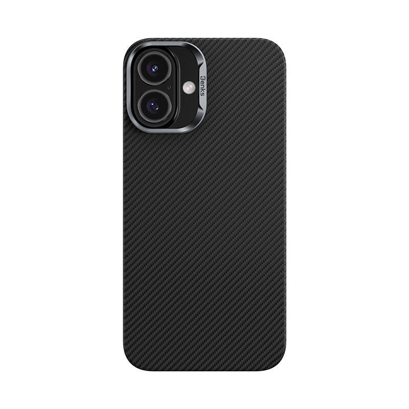 iPhone 16 Kılıf Benks Magsafe Şarj Özellikli Magnetik ArmorAir 600D Kevlar Fiber Kılıf Siyah