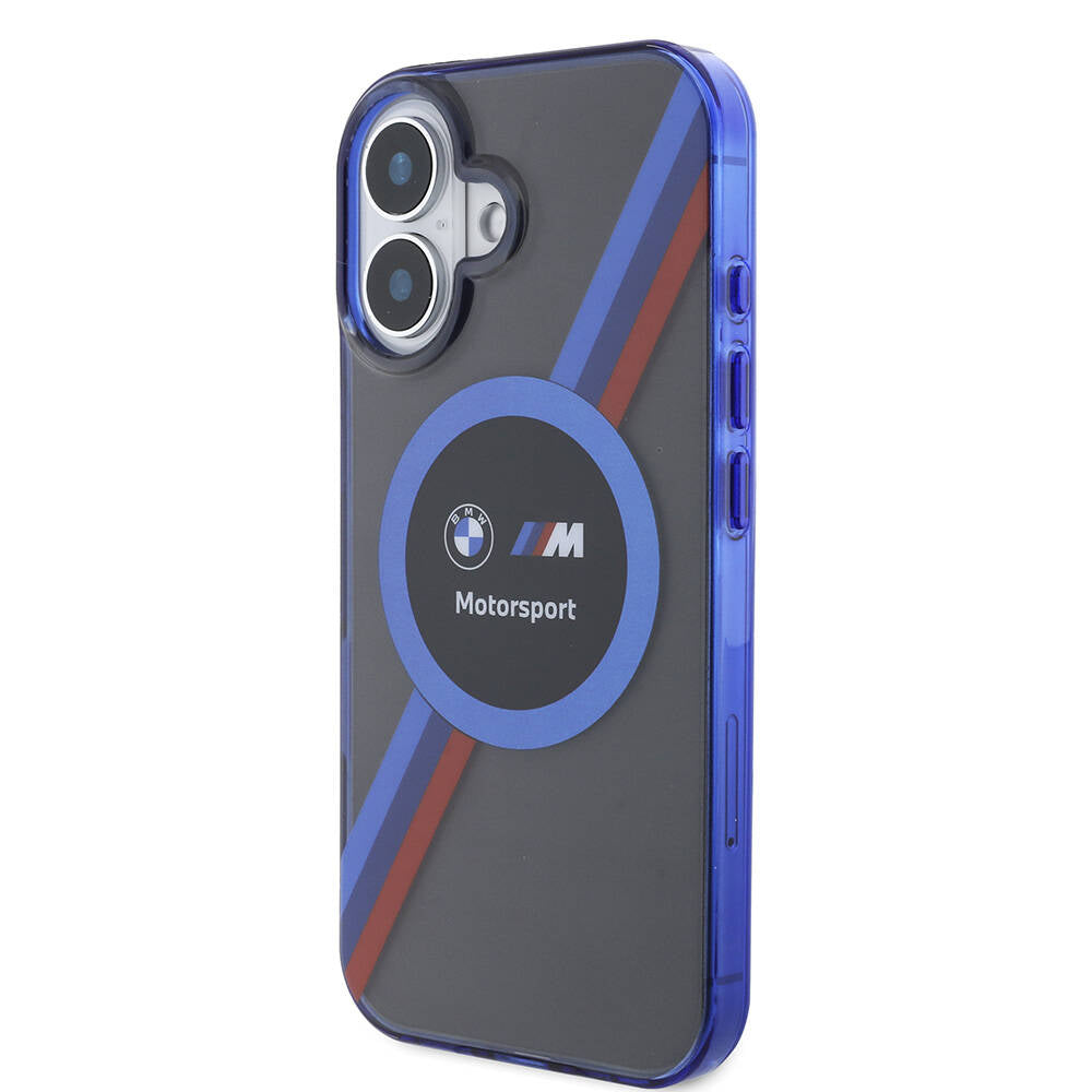 iPhone 16 Kılıf BMW Orjinal Lisanslı M Logolu Üç Renk Çizgili Motorsport Circle Kılıf Siyah
