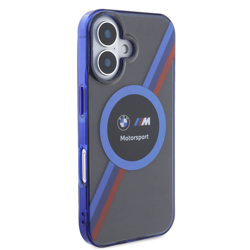 iPhone 16 Kılıf BMW Orjinal Lisanslı M Logolu Üç Renk Çizgili Motorsport Circle Kılıf Siyah