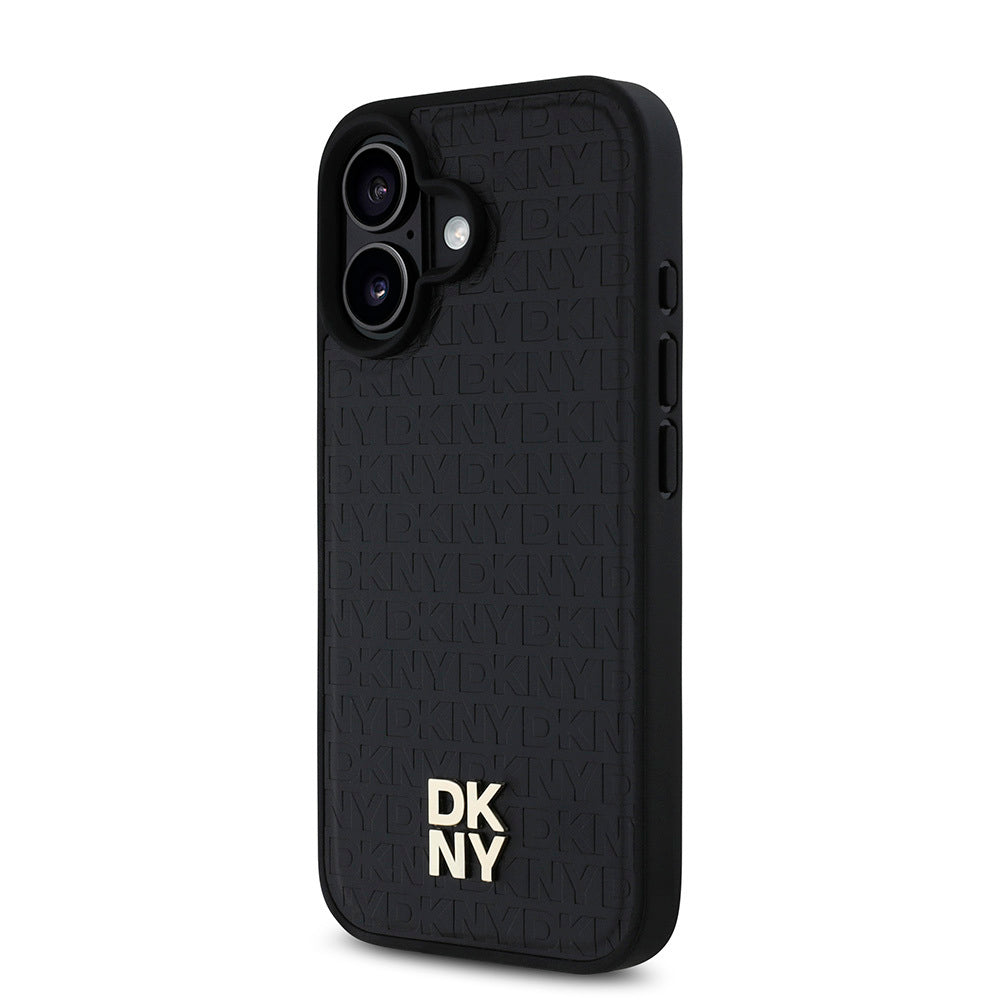 iPhone 16 Kılıf DKNY Orjinal Lisanslı Magsafe Şarj Özellikli 3D Yazılı Repeat Pattern Kılıf Siyah