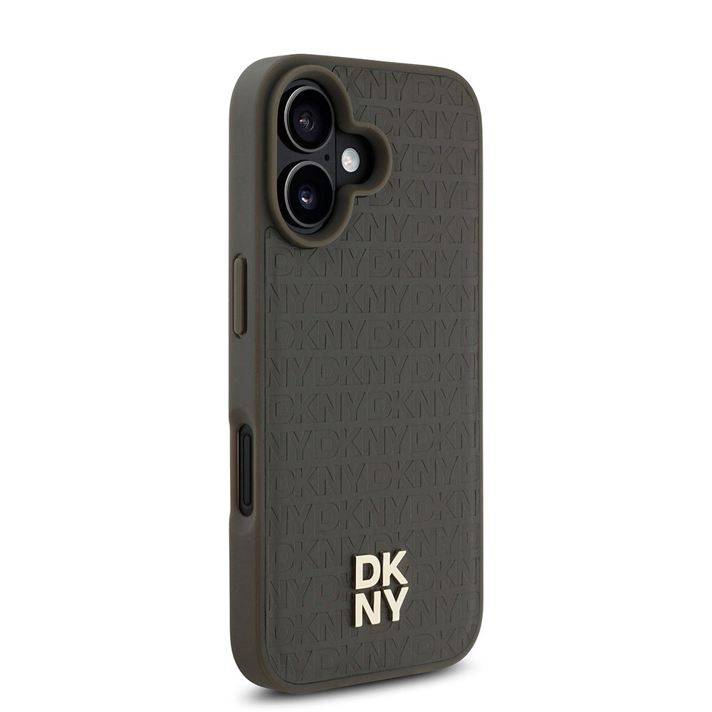 iPhone 16 Kılıf DKNY Orjinal Lisanslı Magsafe Şarj Özellikli 3D Yazılı Repeat Pattern Kılıf Siyah