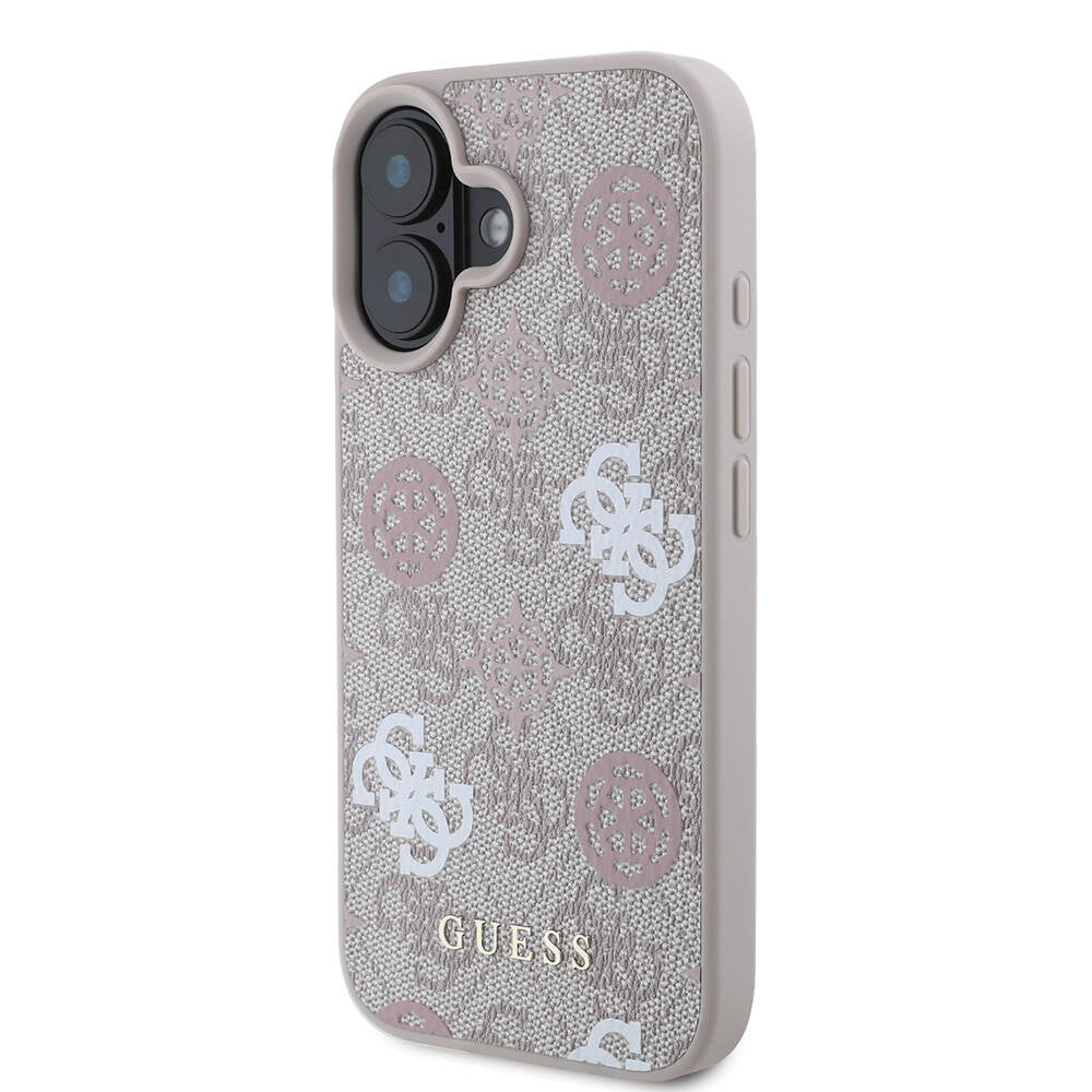 Apple iPhone 16 Kılıf Guess Orjinal Lisanslı Magsafe Şarj Özellikli 4G Desenli Yazı Logolu Peony Kapak Pembe