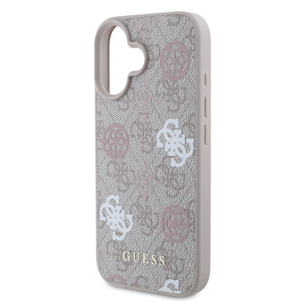 Apple iPhone 16 Kılıf Guess Orjinal Lisanslı Magsafe Şarj Özellikli 4G Desenli Yazı Logolu Peony Kapak Pembe