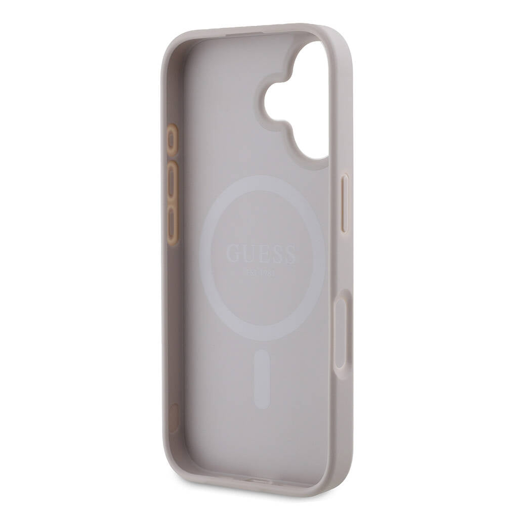 Apple iPhone 16 Kılıf Guess Orjinal Lisanslı Magsafe Şarj Özellikli 4G Desenli Yazı Logolu Peony Kapak Pembe