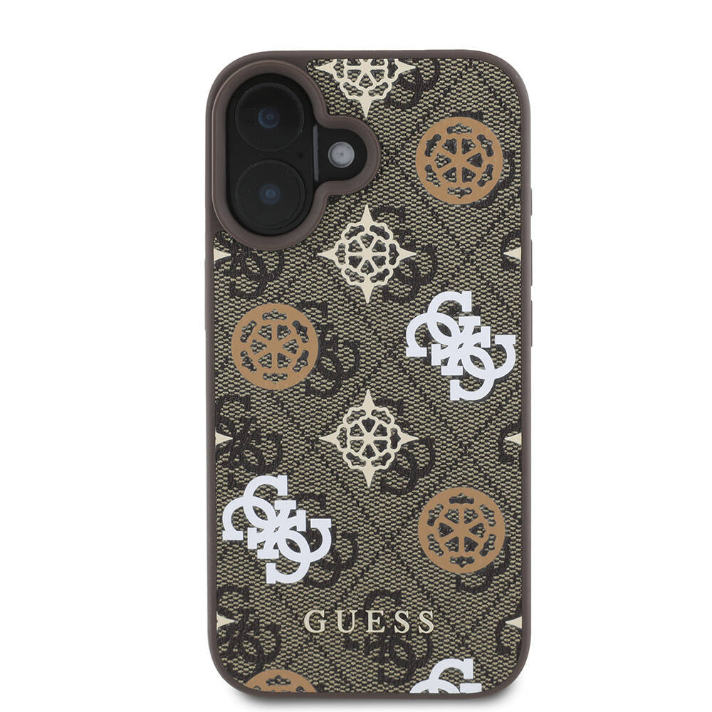 Apple iPhone 16 Kılıf Guess Orjinal Lisanslı Magsafe Şarj Özellikli 4G Desenli Yazı Logolu Peony Kapak Pembe