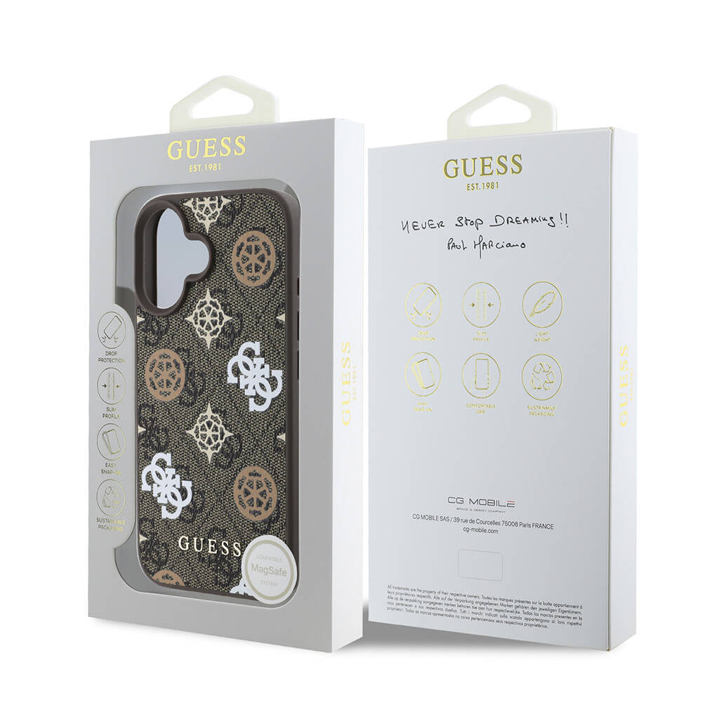 Apple iPhone 16 Kılıf Guess Orjinal Lisanslı Magsafe Şarj Özellikli 4G Desenli Yazı Logolu Peony Kapak Pembe