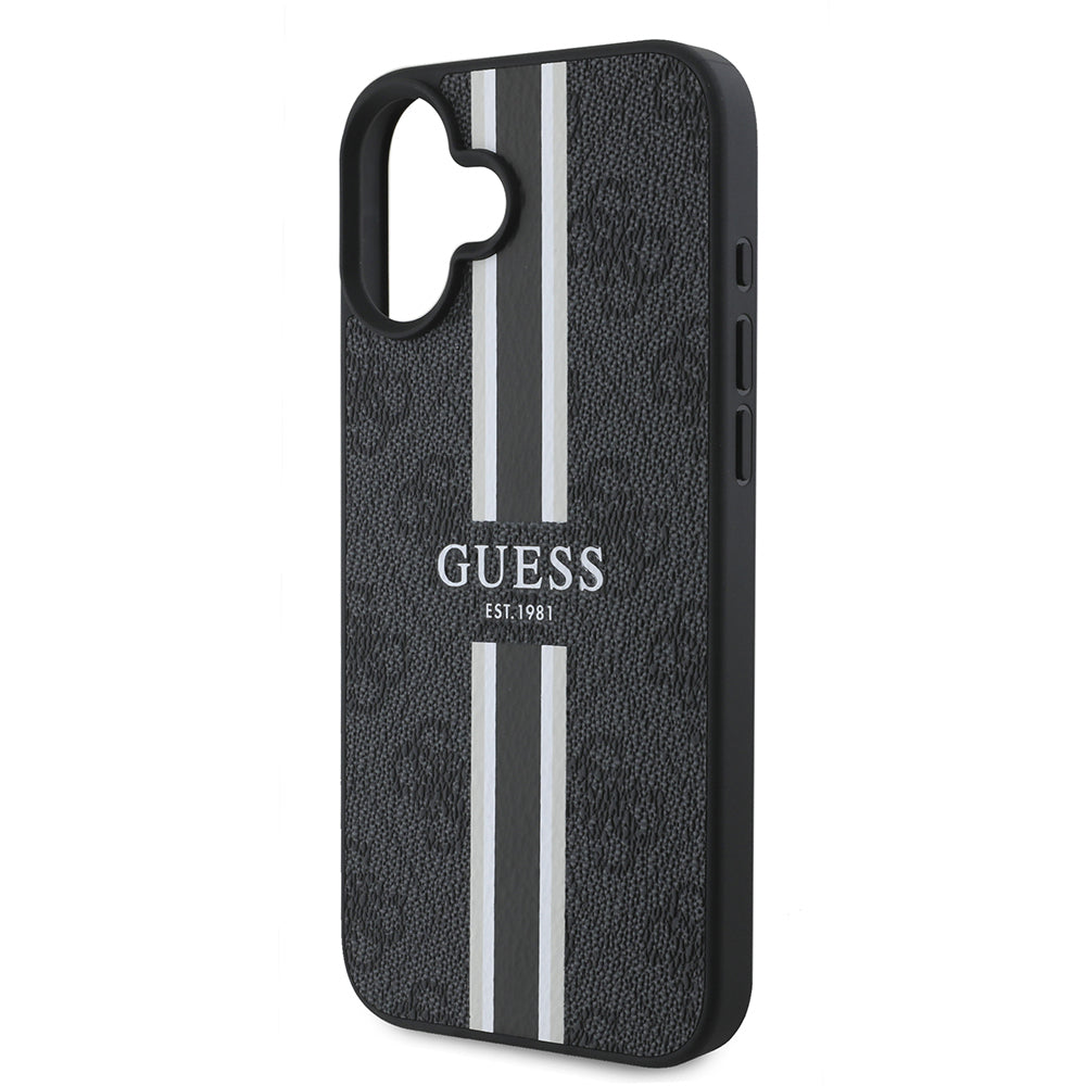 Apple iPhone 16 Kılıf Guess Orjinal Lisanslı Magsafe Şarj Özellikli 4G Şerit Tasarımlı Printed Kapak Pembe