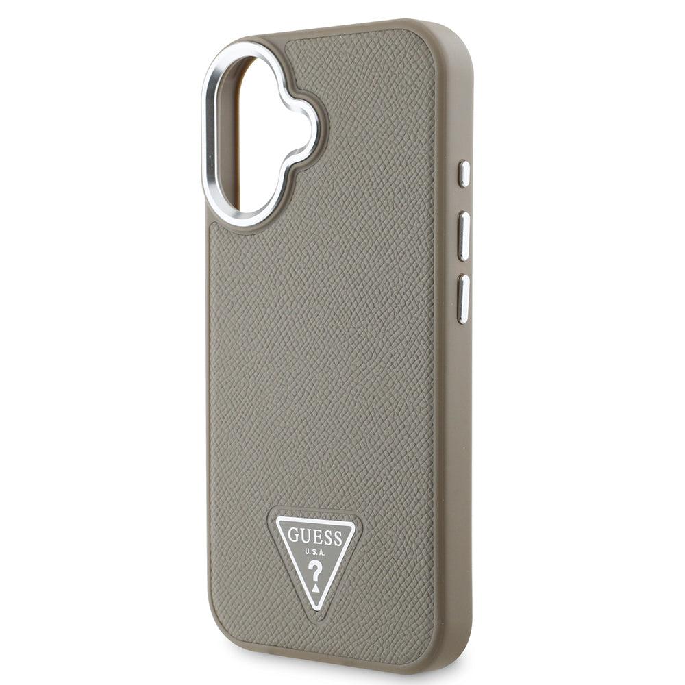 Apple iPhone 16 Kılıf Guess Orjinal Lisanslı Magsafe Şarj Özellikli Grained Triangle Kapak Siyah