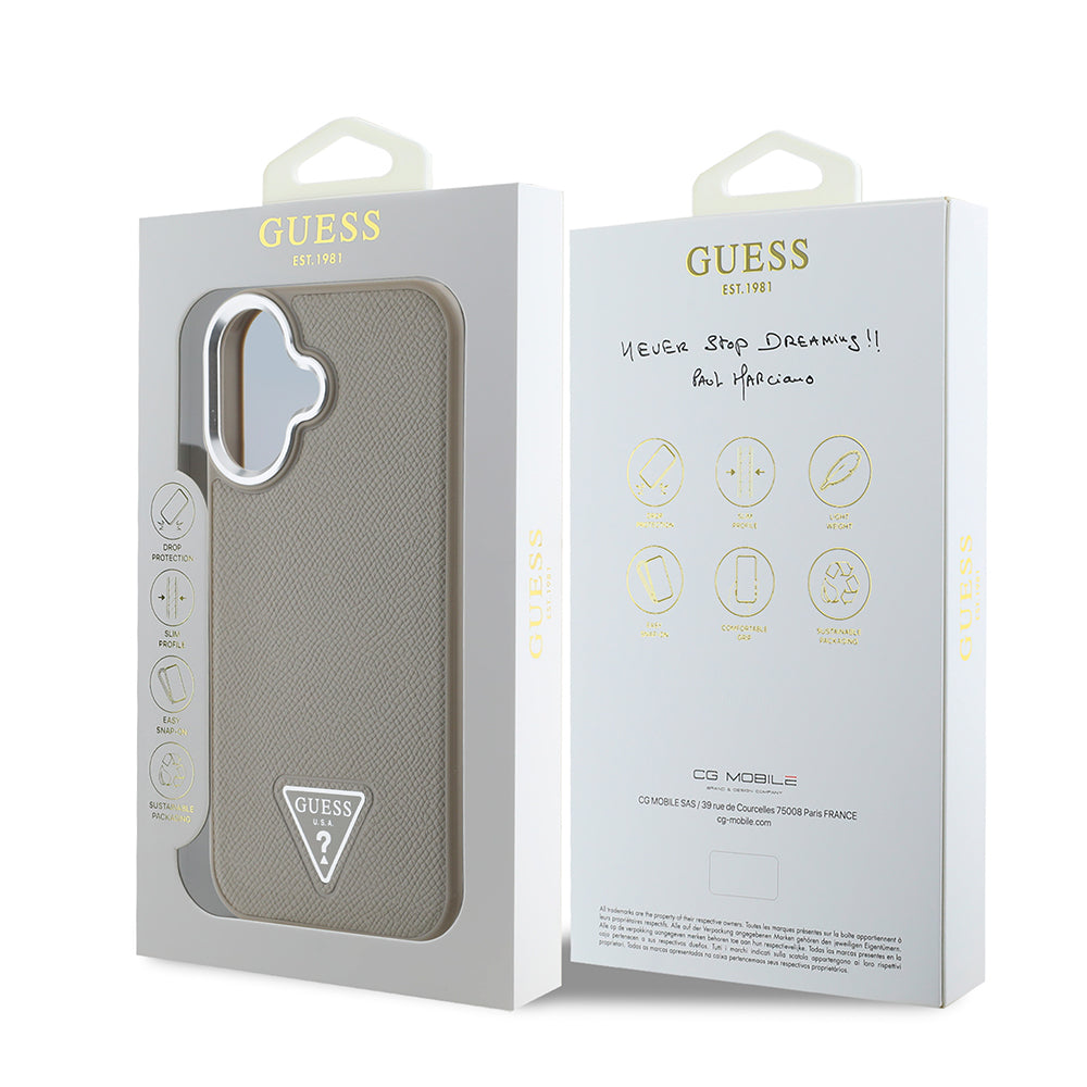 Apple iPhone 16 Kılıf Guess Orjinal Lisanslı Magsafe Şarj Özellikli Grained Triangle Kapak Siyah