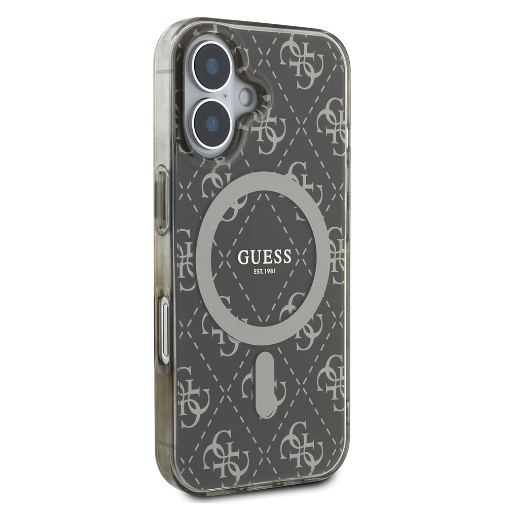 Apple iPhone 16 Kılıf Guess Orjinal Lisanslı Magsafe Şarj Özellikli IML Baskılı Klasik Logolu 4G Desenli Kapak Pembe