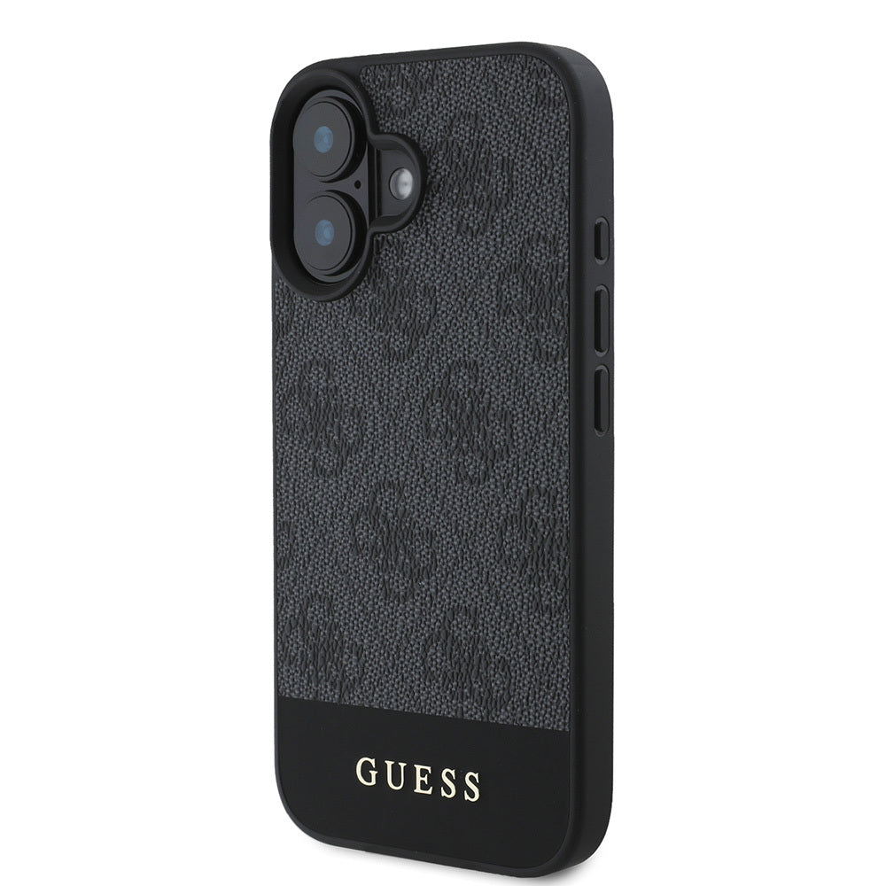Apple iPhone 16 Kılıf Guess Orjinal Lisanslı Magsafe Şarj Özellikli PU Deri Şerit Logo Dizaynlı Kapak Pembe