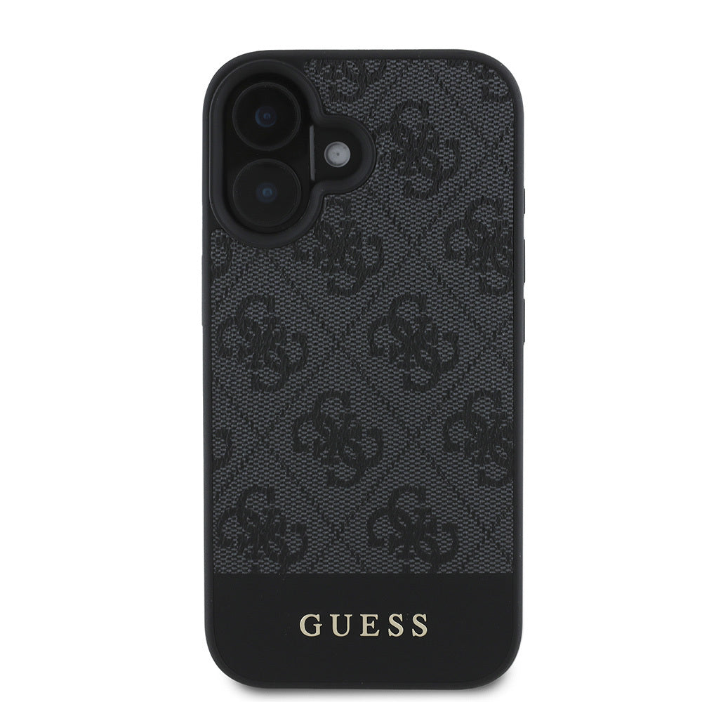 Apple iPhone 16 Kılıf Guess Orjinal Lisanslı Magsafe Şarj Özellikli PU Deri Şerit Logo Dizaynlı Kapak Pembe