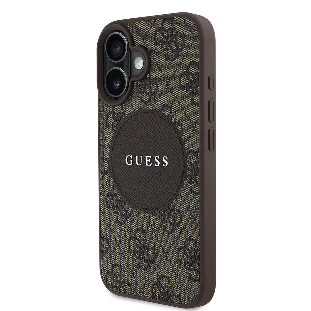 Apple iPhone 16 Kılıf Guess Orjinal Lisanslı M-safe Şarj Özellikli Yazı Logolu Circle Classic Kapak Pembe