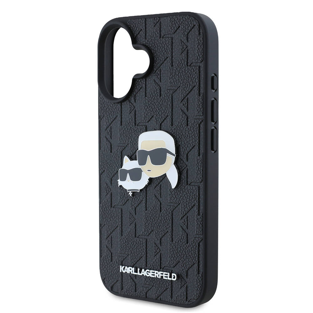 iPhone 16 Kılıf Karl Lagerfeld Orjinal Lisanslı K&C Heads Monogram Pin Kılıf Siyah