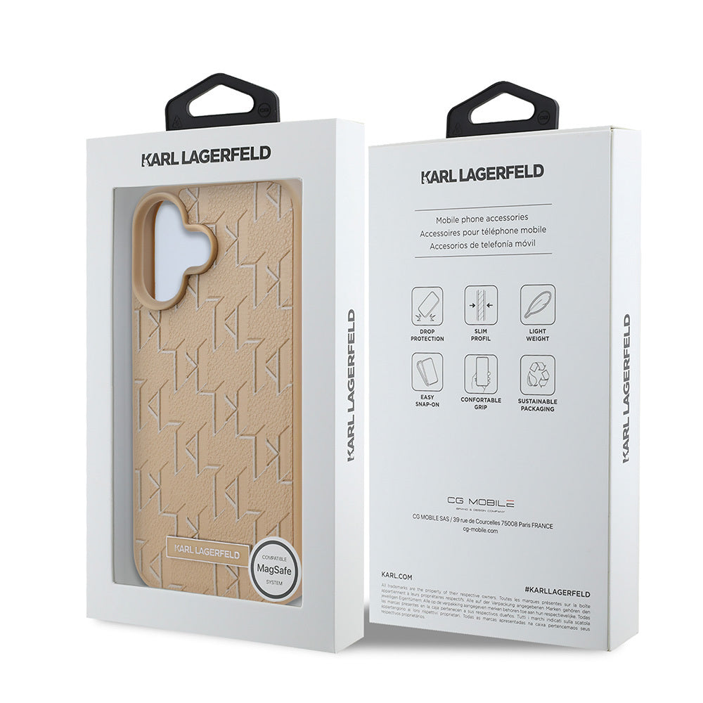 iPhone 16 Kılıf Karl Lagerfeld Orjinal Lisanslı Magsafe Şarj Özellikli KL Yazılı Hot Stamp Kılıf Krem