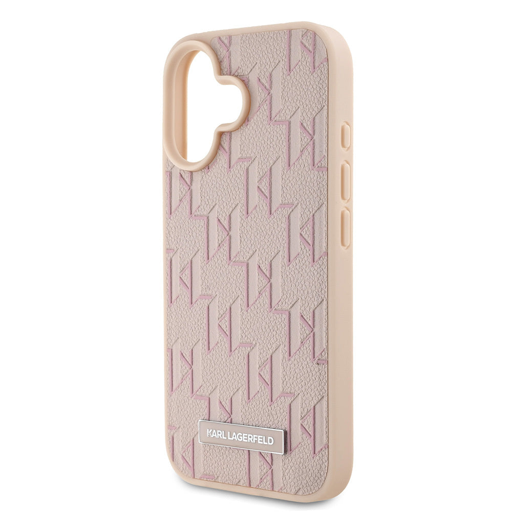 iPhone 16 Kılıf Karl Lagerfeld Orjinal Lisanslı Magsafe Şarj Özellikli KL Yazılı Hot Stamp Kılıf Krem