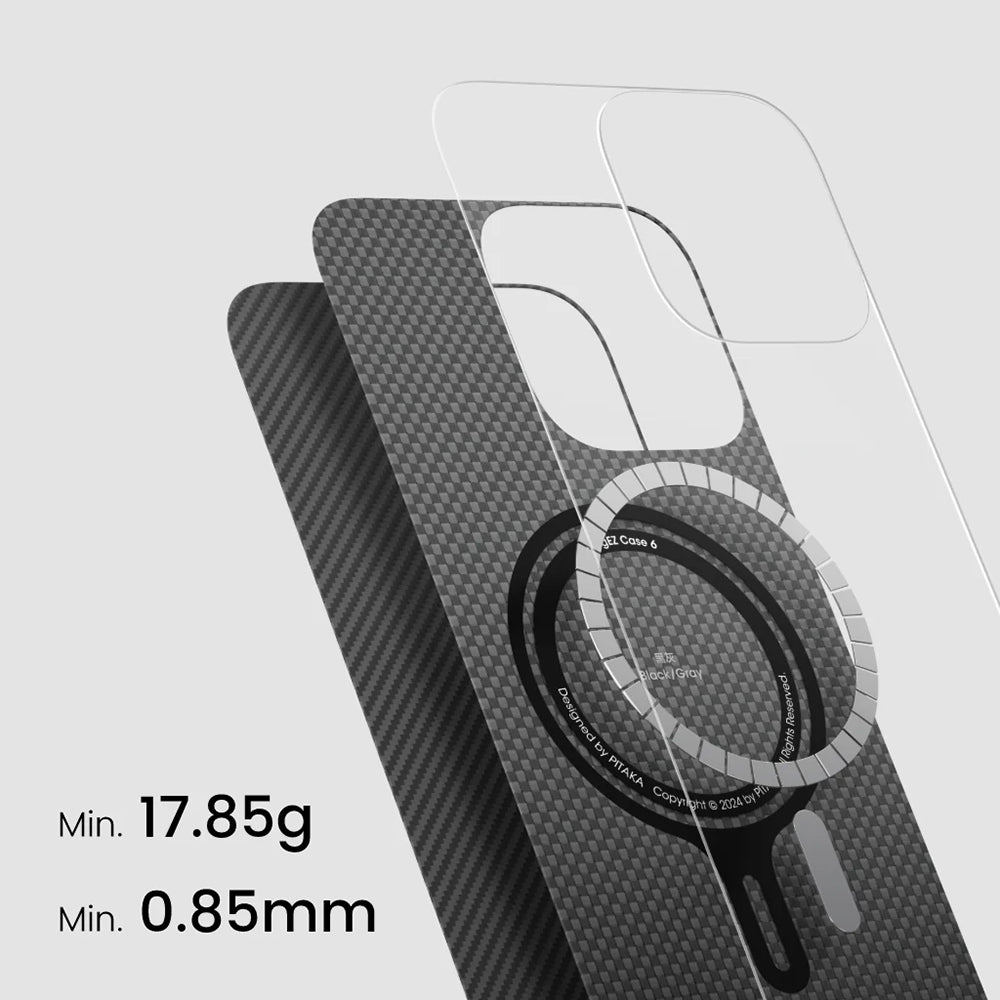 iPhone 16 Kılıf Magsafe Şarj Özellikli 600D Aramid Fiber Pitaka Ultra-Slim Classic Serisi Black-Grey Twill Kılıf Siyah