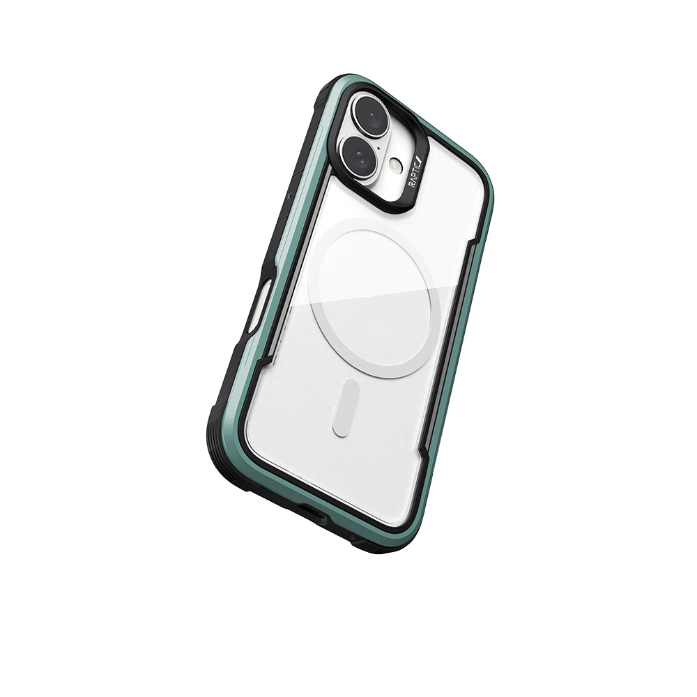iPhone 16 Kılıf Magsafe Şarj Özellikli Airbagli Raptic Shield Serisi Şeffaf Arka Yüzey Kılıf Yeşil