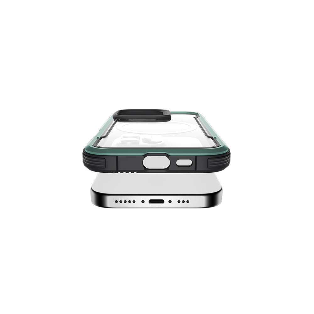 iPhone 16 Kılıf Magsafe Şarj Özellikli Airbagli Raptic Shield Serisi Şeffaf Arka Yüzey Kılıf Yeşil