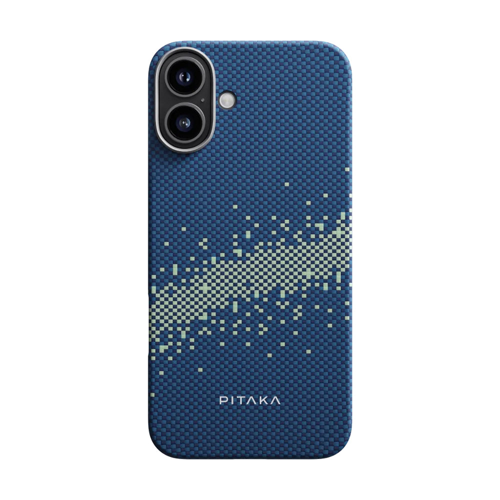 iPhone 16 Kılıf Magsafe Şarj Özellikli Aramid Fiber Pitaka Tactile Woven Starpeak Serisi Milky Way Galaxy Kılıf Mavi