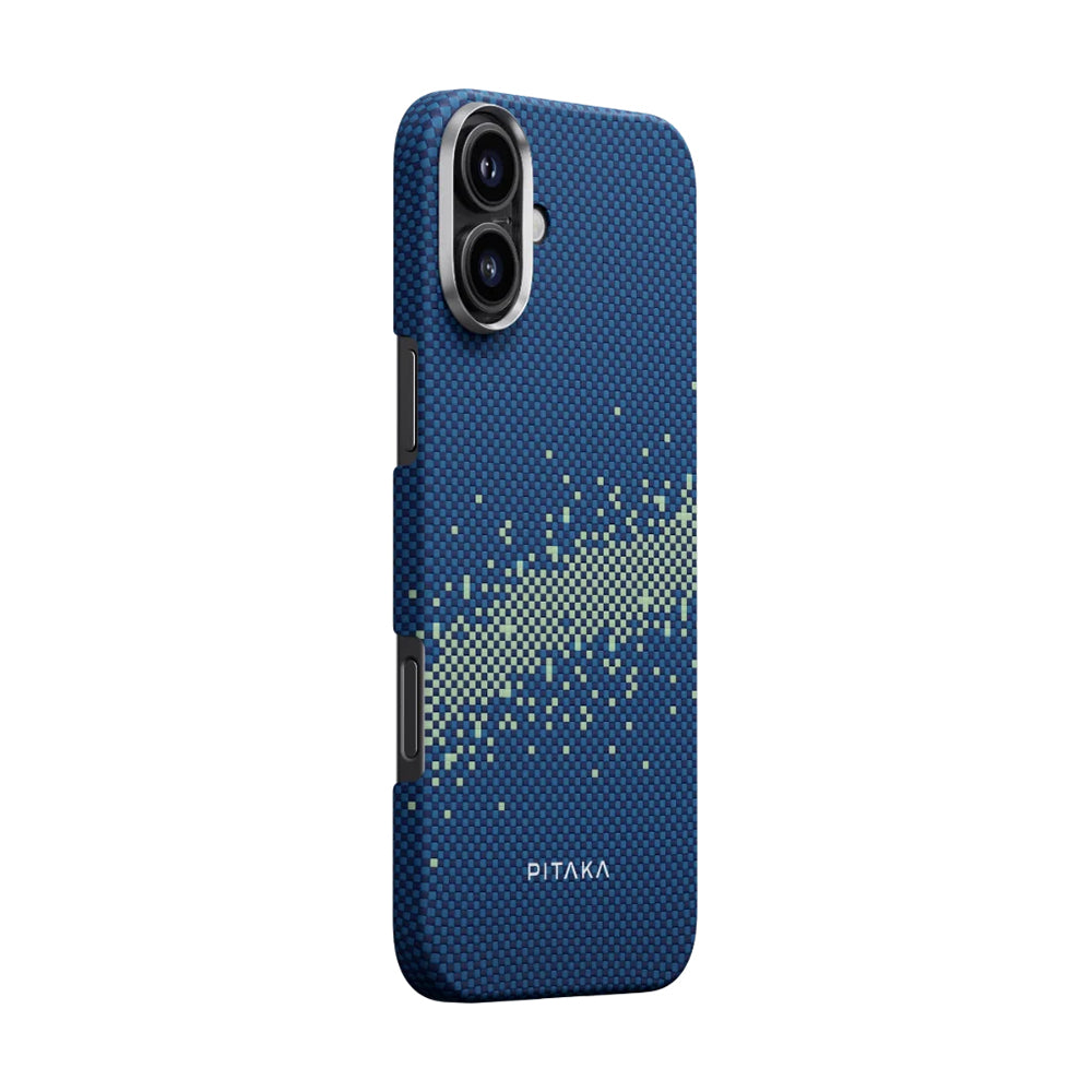 iPhone 16 Kılıf Magsafe Şarj Özellikli Aramid Fiber Pitaka Tactile Woven Starpeak Serisi Milky Way Galaxy Kılıf Mavi