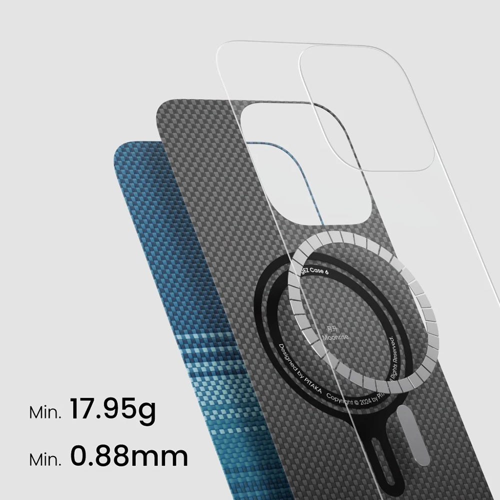 iPhone 16 Kılıf Magsafe Şarj Özellikli Aramid Fiber Pitaka Tactile Woven Sunset-Moonrise Serisi Moonrise Kılıf Mavi