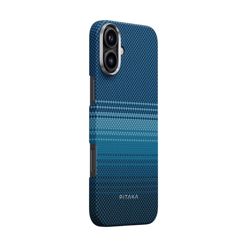 iPhone 16 Kılıf Magsafe Şarj Özellikli Aramid Fiber Pitaka Tactile Woven Sunset-Moonrise Serisi Moonrise Kılıf Mavi