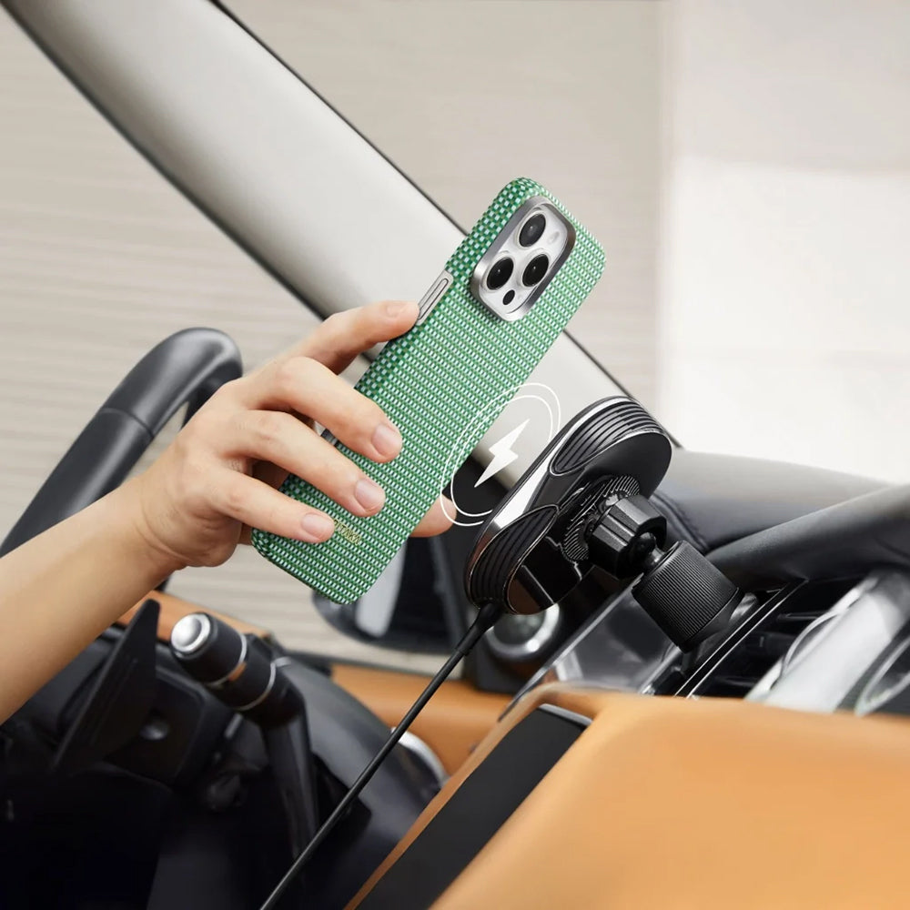 iPhone 16 Pro Kılıf Magsafe Şarj Özellikli Aramid Fiber Pitaka Ultra-Slim Classic Serisi Forest Green Kılıf Yeşil