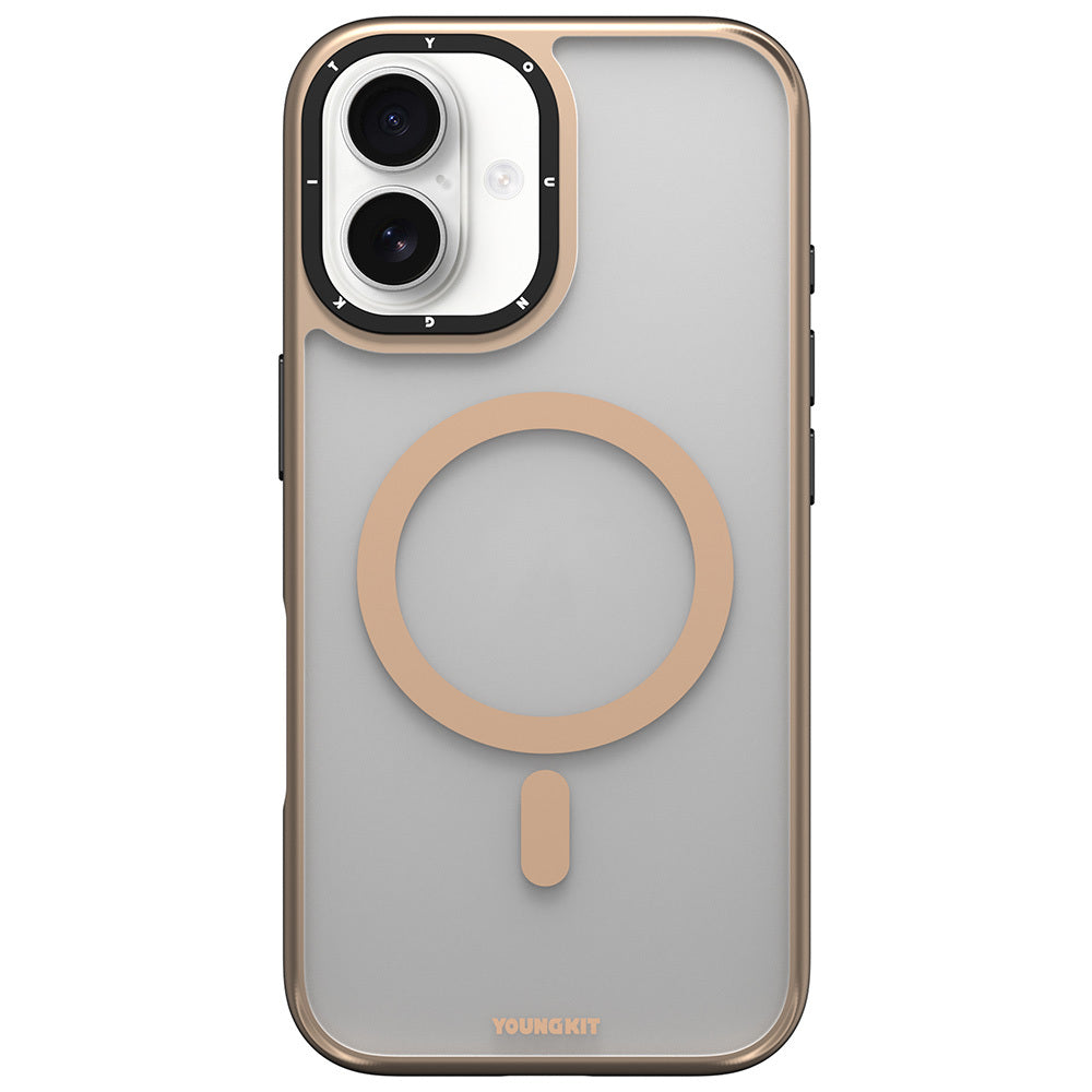 Apple iPhone 16 Kılıf Magsafe Şarj Özellikli Cam Arka Yüzey TPU Youngkit Gemstone Serisi Kapak Gri