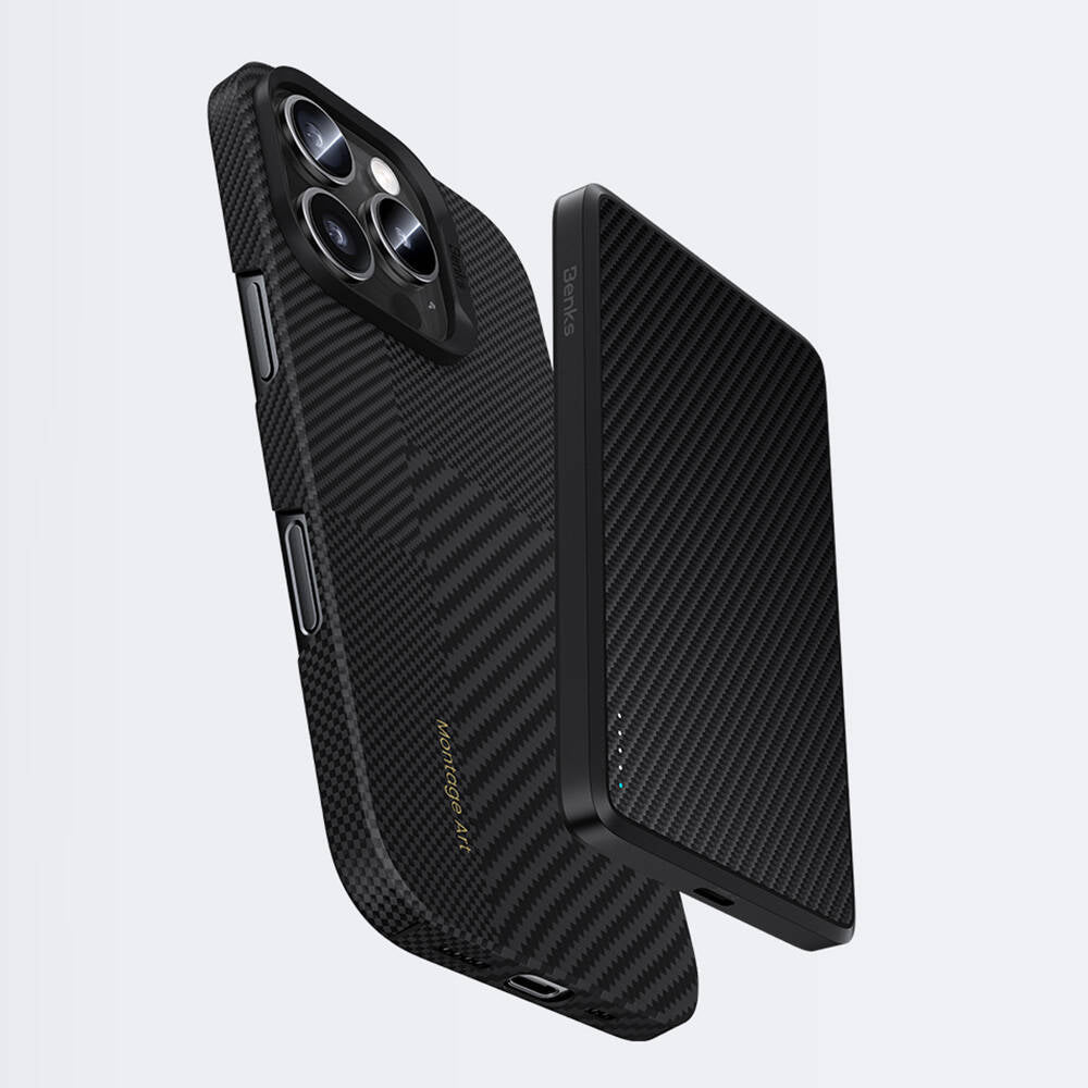 iPhone 16 Kılıf Magsafe Şarj Özellikli Karbon Fiber Benks Montage ArmorAir Kevlar Kılıf Siyah
