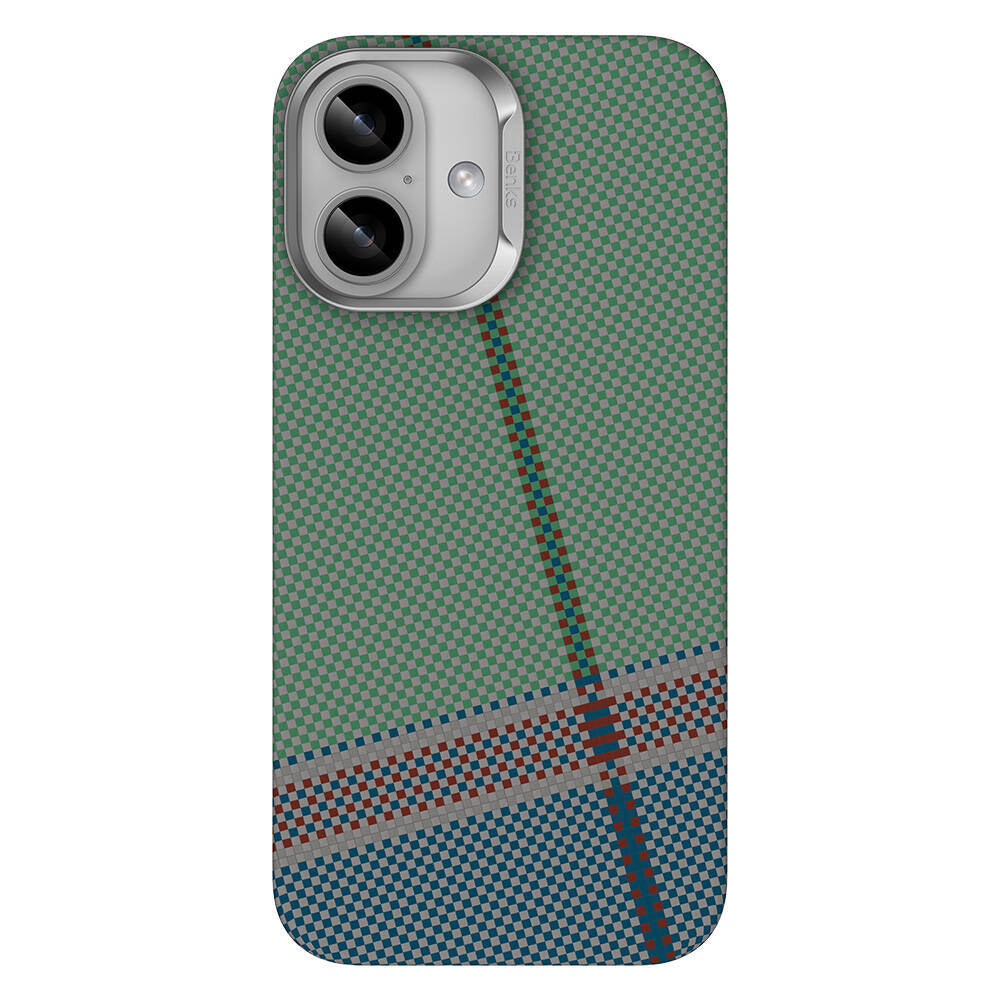 iPhone 16 Kılıf Magsafe Şarj Özellikli Karbon Fiber Tasarımlı Benks Passion Green ArmorAir Kevlar Kılıf Yeşil
