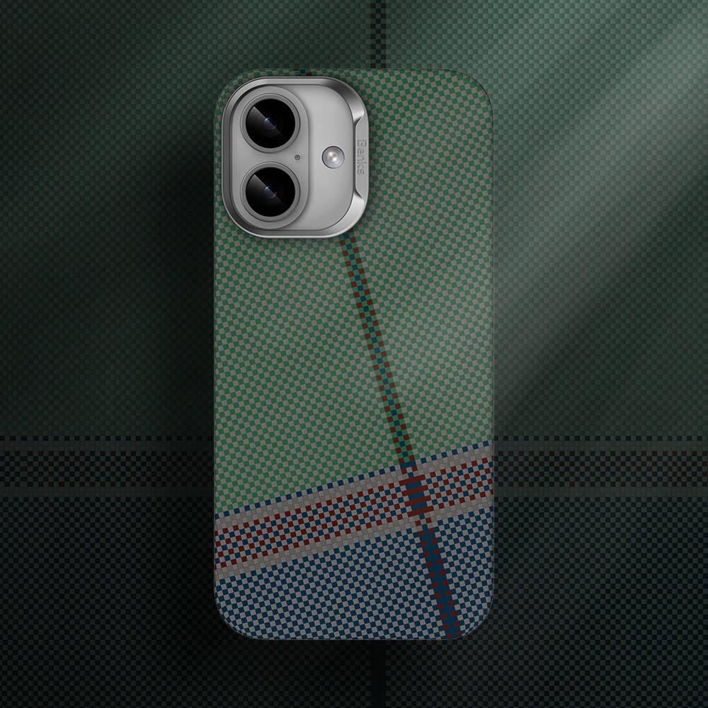 iPhone 16 Kılıf Magsafe Şarj Özellikli Karbon Fiber Tasarımlı Benks Passion Green ArmorAir Kevlar Kılıf Yeşil
