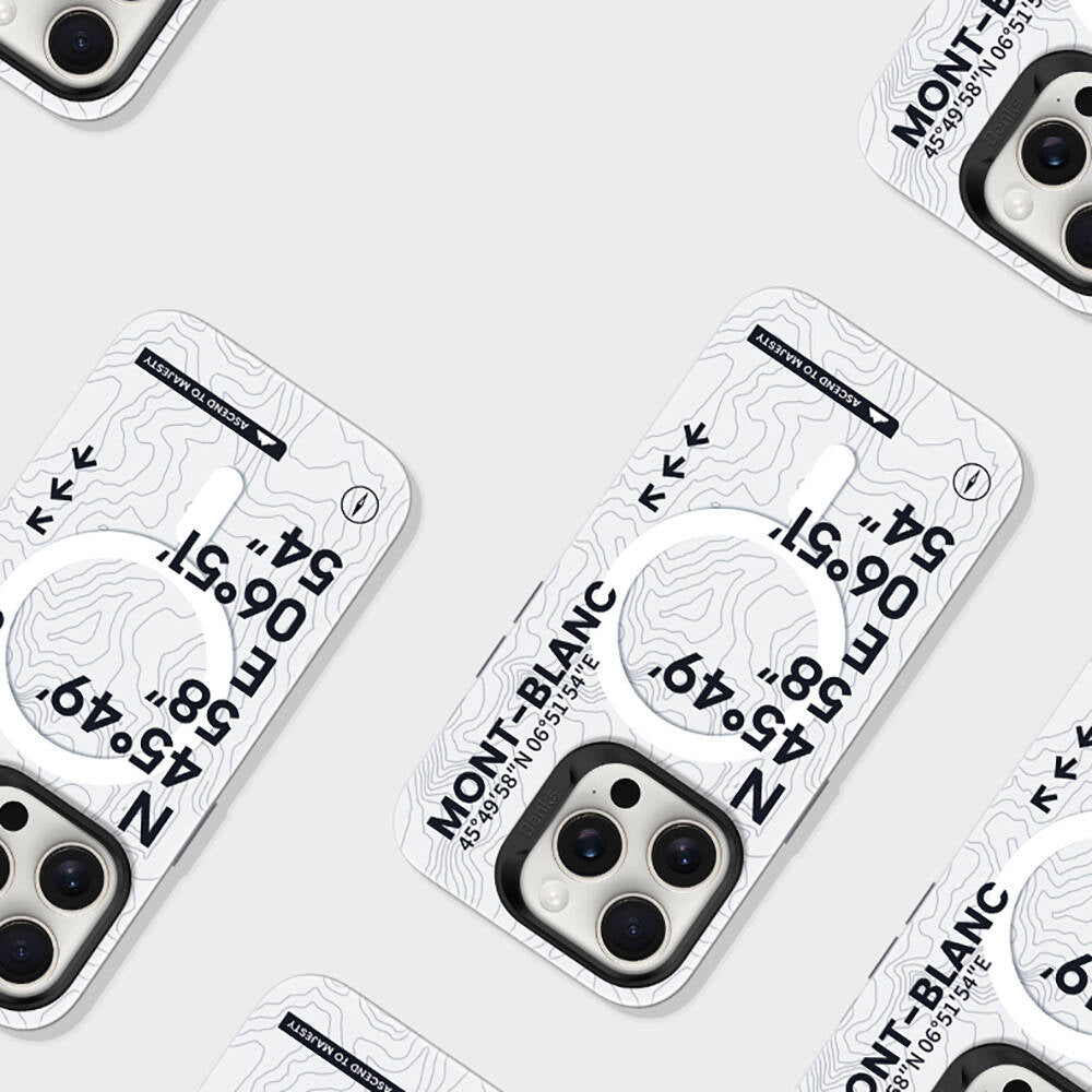 iPhone 16 Kılıf Magsafe Şarj Özellikli Koordinat Yazı Desenli Benks Summit Serisi Kılıf Beyaz