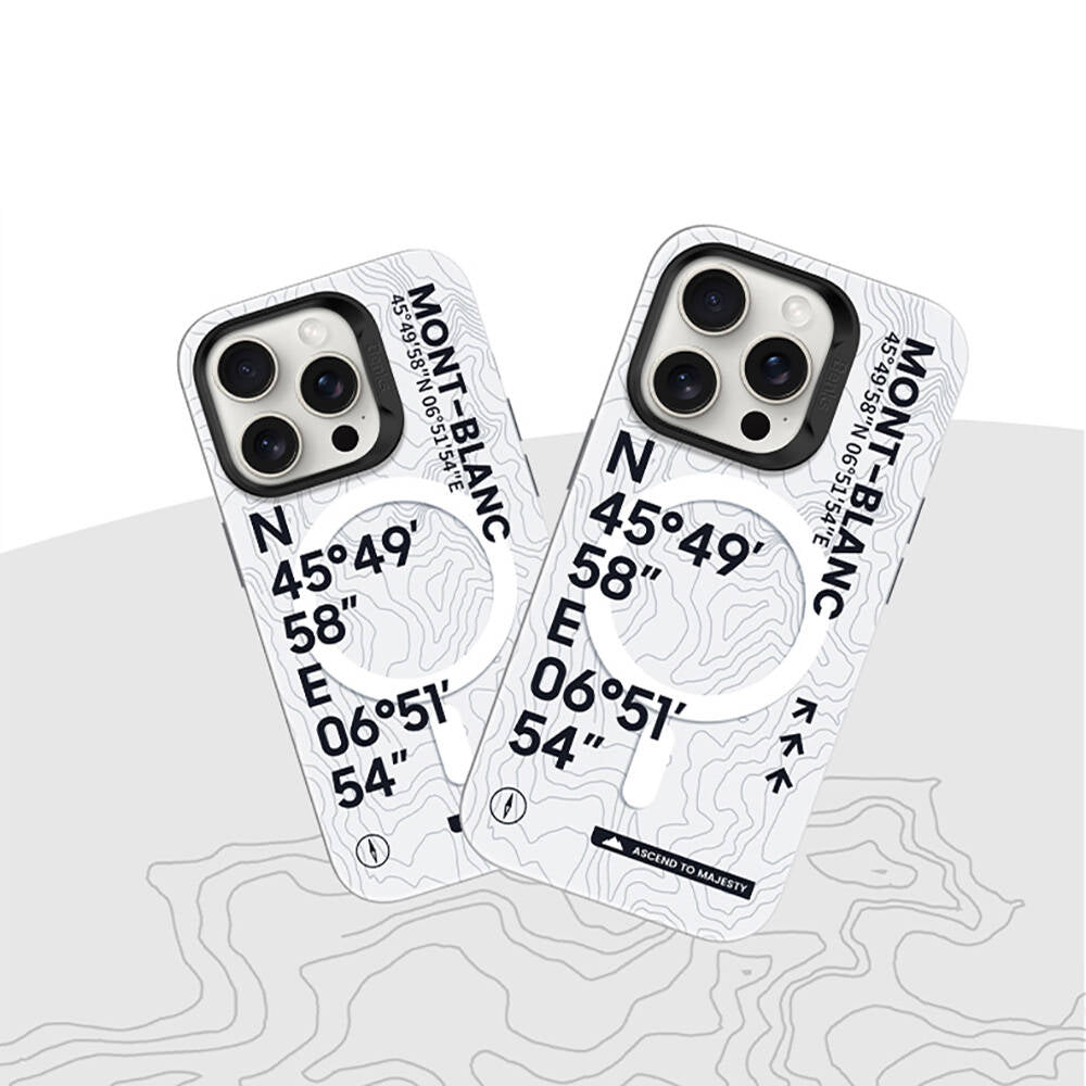 iPhone 16 Kılıf Magsafe Şarj Özellikli Koordinat Yazı Desenli Benks Summit Serisi Kılıf Beyaz