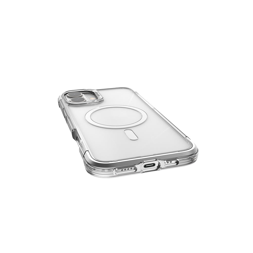 iPhone 16 Kılıf Magsafe Şarj Özellikli Raptic Air Serisi Airbag Tasarımlı Metal Köşelikli Şeffaf Kılıf Gümüş