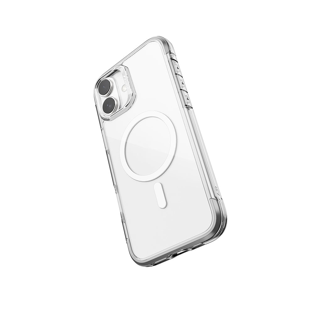 iPhone 16 Kılıf Magsafe Şarj Özellikli Raptic Air Serisi Airbag Tasarımlı Metal Köşelikli Şeffaf Kılıf Siyah