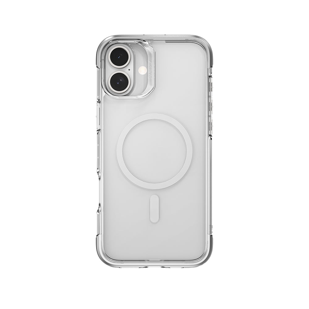 iPhone 16 Kılıf Magsafe Şarj Özellikli Raptic Air Serisi Airbag Tasarımlı Metal Köşelikli Şeffaf Kılıf Gümüş