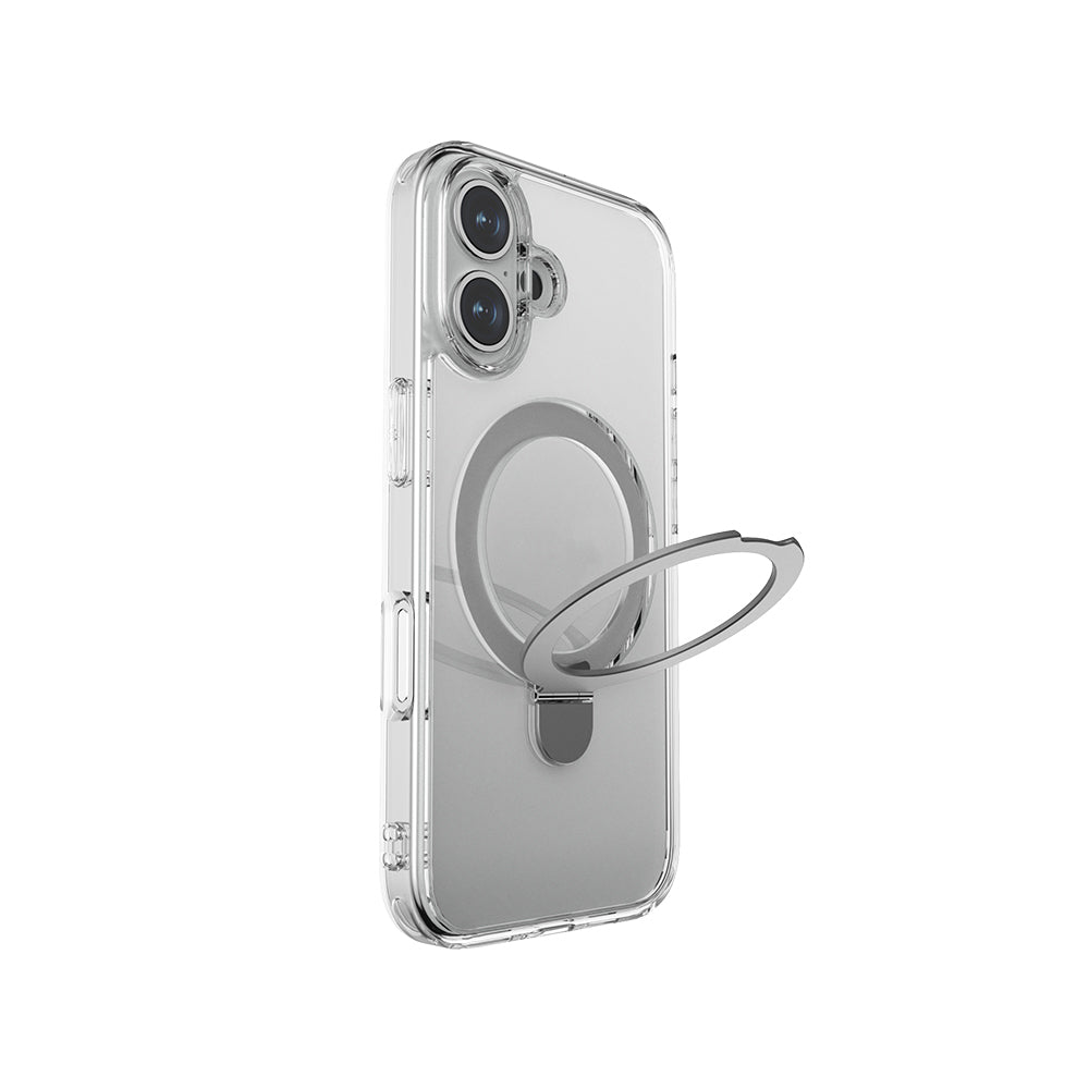 iPhone 16 Kılıf Magsafe Şarj Özellikli Raptic Air Stand Serisi Buzlu Transparan Tasarımlı Standlı Kılıf Şeffaf