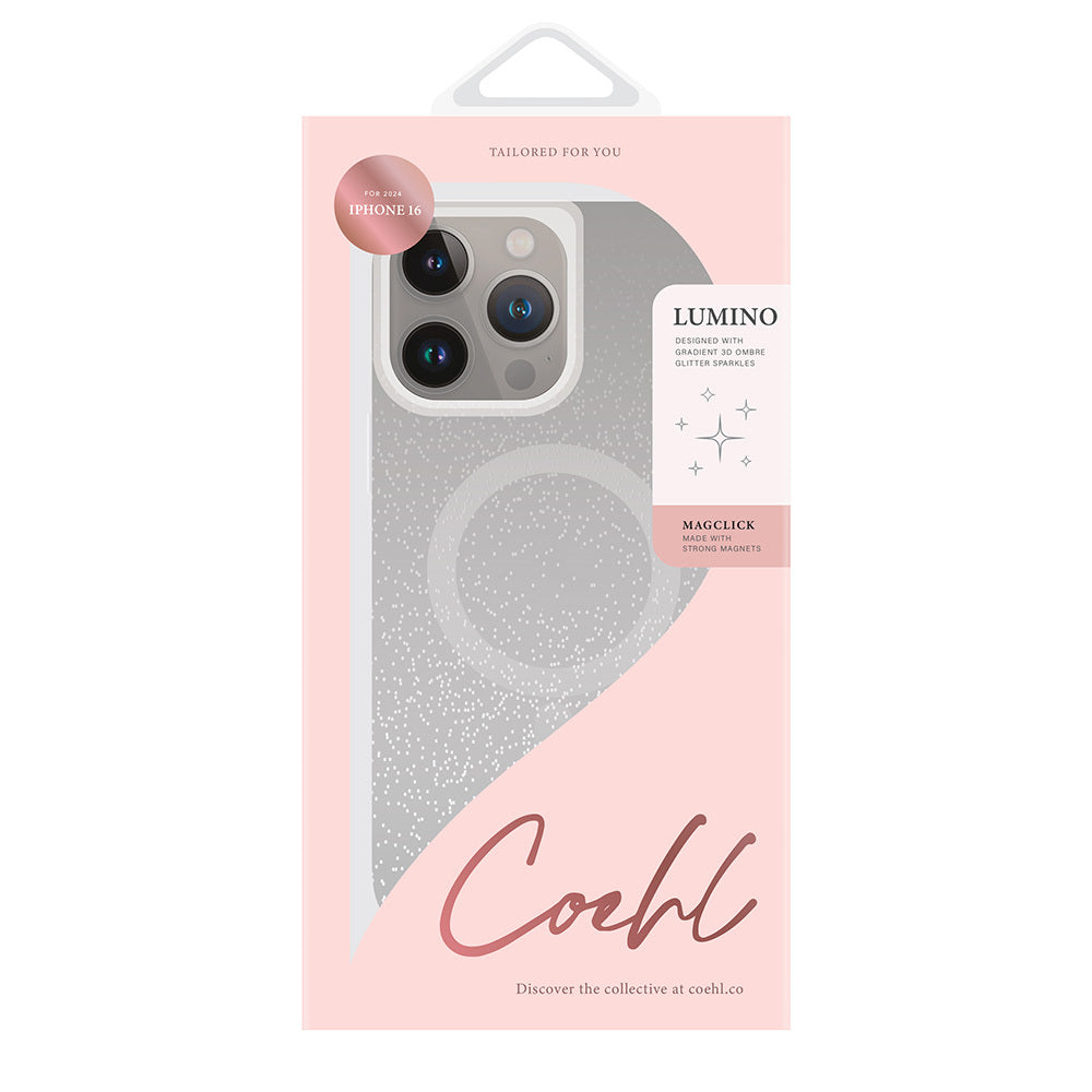 iPhone 16 Kılıf Magsafe Şarj Özellikli Simli Arka Yüzey Askı Aparatlı Coehl Lumino Kılıf Gümüş
